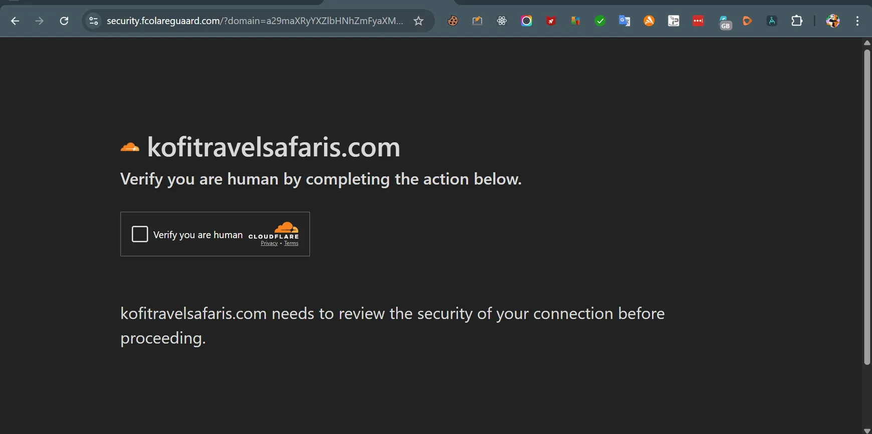 Fake Cloudflare verification screen shown on an infected website