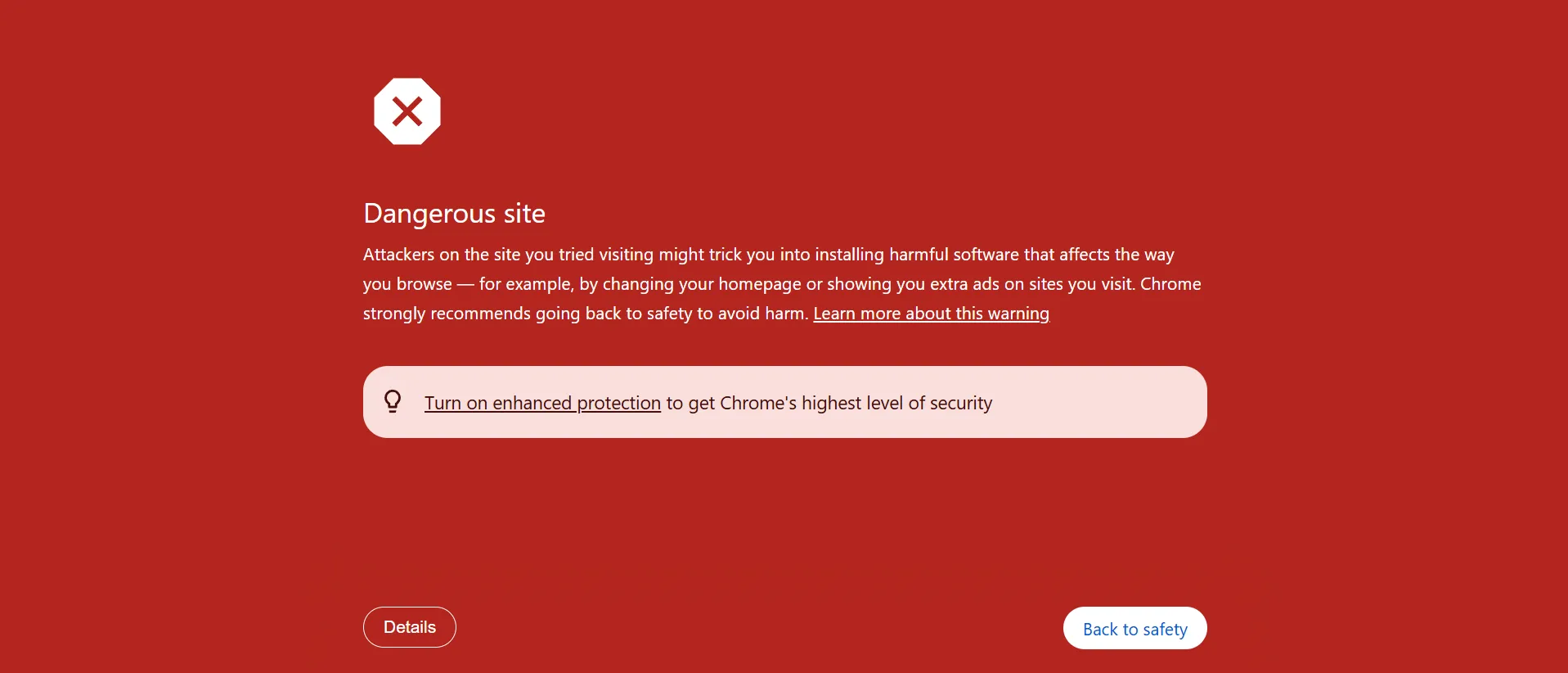 Dangerous site warning page shown before blacklist removal